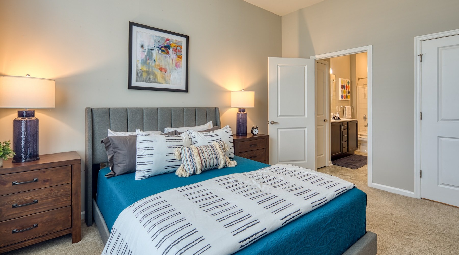 Sleep in style bedroom with lamps on each side of the bed